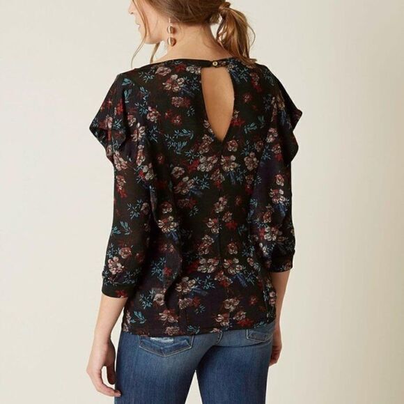 Free People Dock Street Ruffle Top Black Floral Size Small - Picture 4 of 9